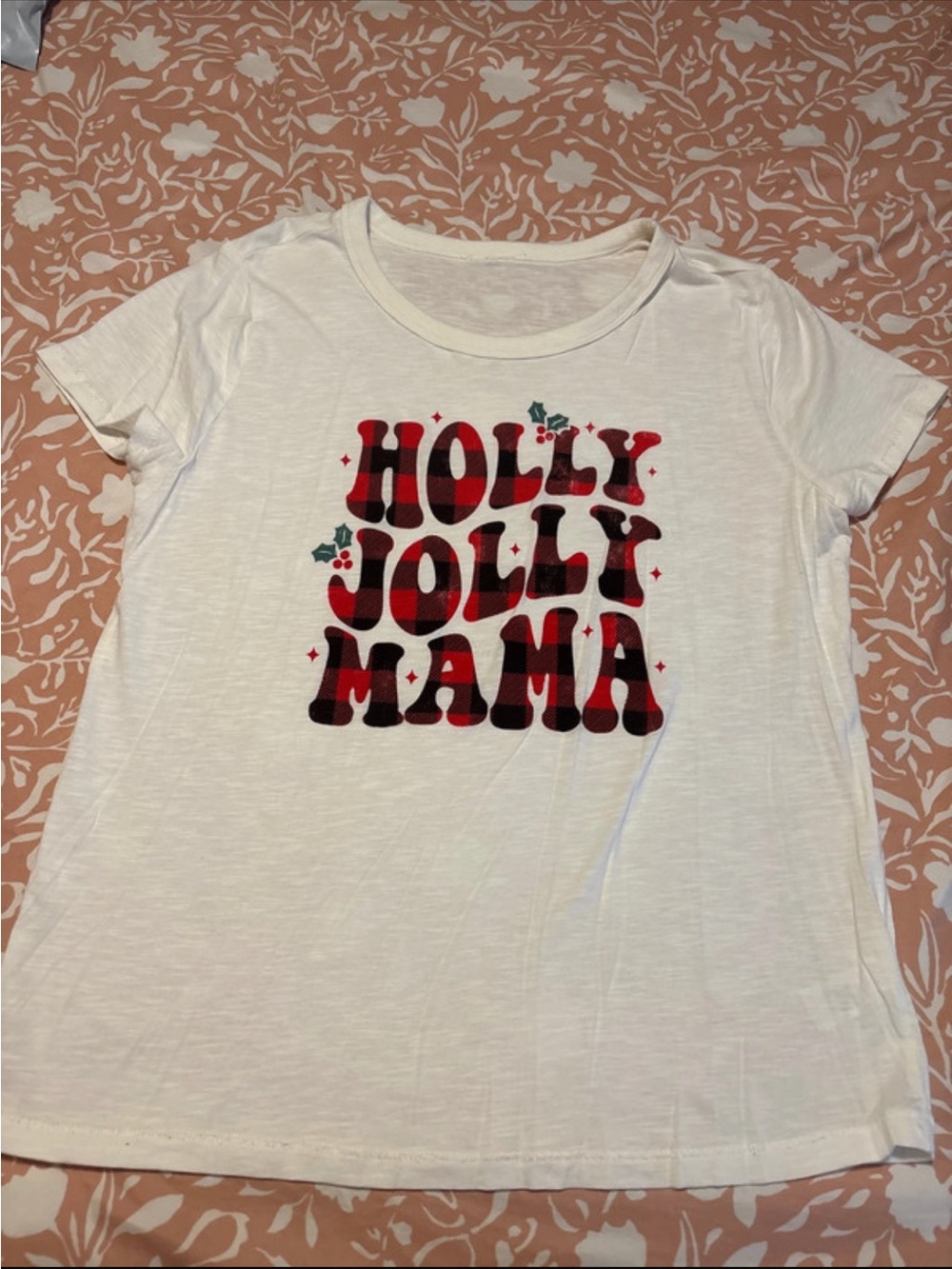 Holly Jolly Mama Women’s White Long Sleeve Graphic Tee